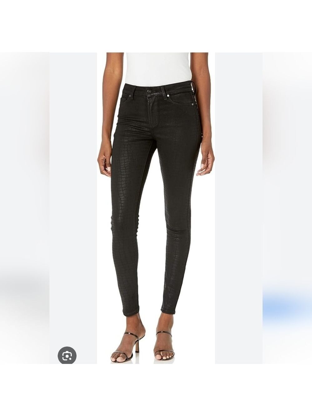 PAIGE | Hoxton Jeans Ultra Skinny Ankle Black Croc Luxe Coating Sz 29